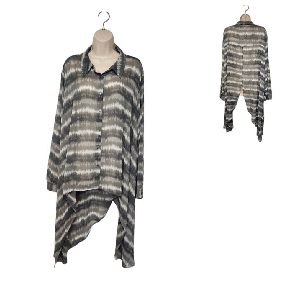 Cato East 1948 Shear Gray Muted Striped Hi Low Blouse Size 26-28W